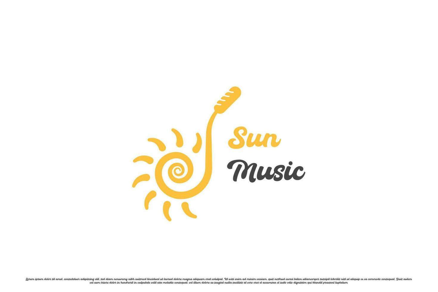 Sun music logo design illustration. Simple creative flat silhouette combination sun music trumpet mic sound sun light holiday outdoor recreation family holiday fun happy party event. vector