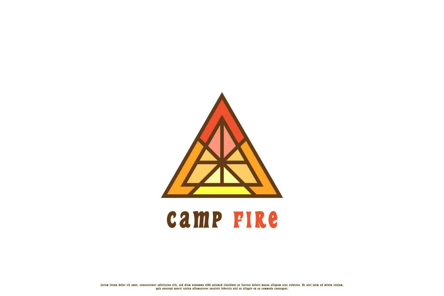 Minimalist camping fire logo design illustration. Flat fire camp triangle silhouette simple minimalist elegant abstract outdoor vacation adventure. Suitable for travel holiday companies. vector