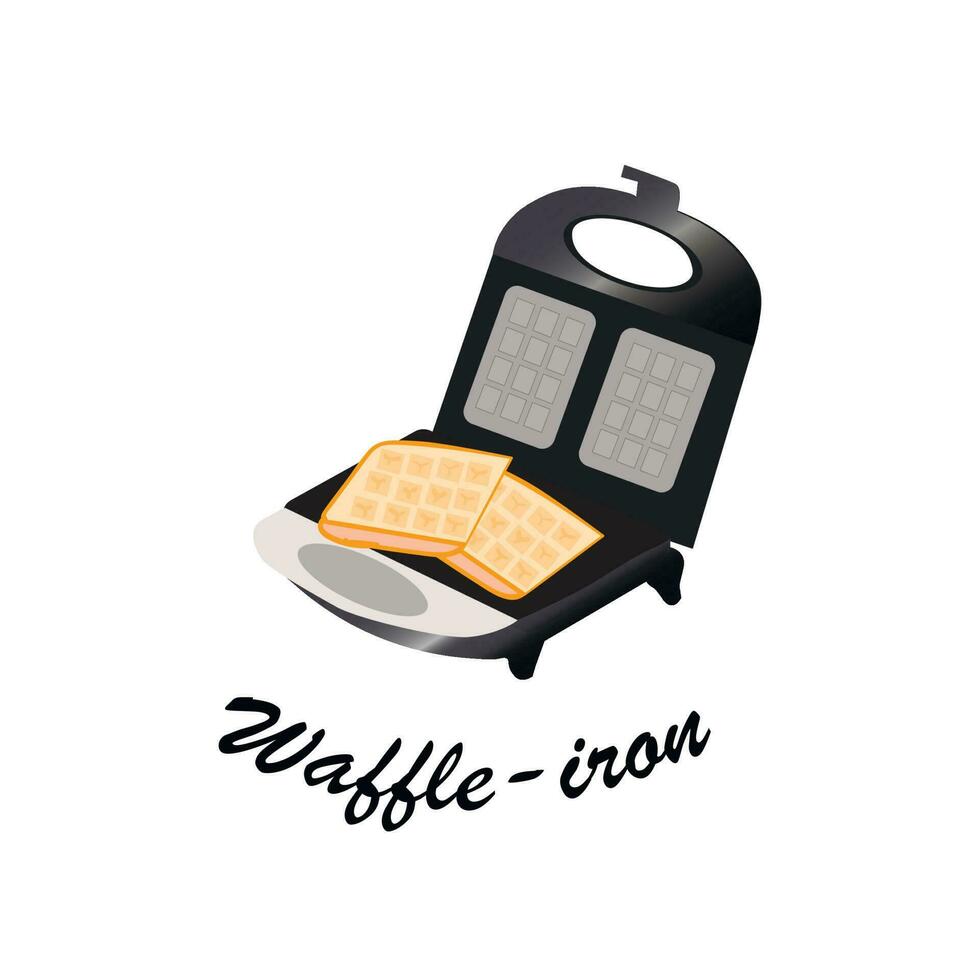 Waffle iron electric flat metallic luster with sweet waffles concept vector illustration isolated on white background