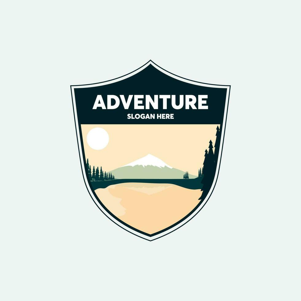 al aire libre logo diseño modelo con sencillo paisaje antecedentes vector