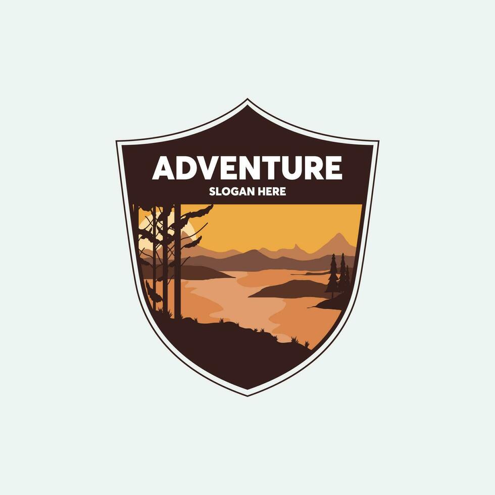 nature logo design template with simple landscape background vector