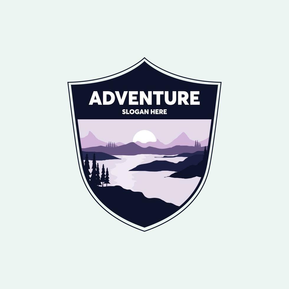 aventuras logo diseño modelo con sencillo paisaje antecedentes vector