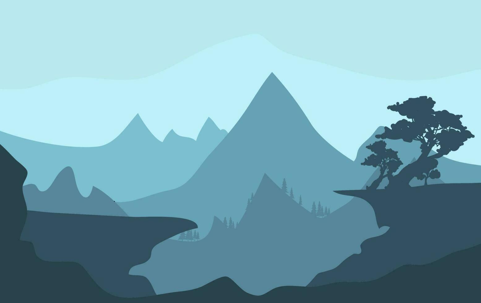 Landscape with a beautiful background of mountains and trees. vector