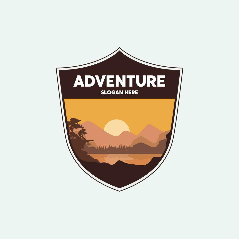 aventuras logo diseño modelo con sencillo paisaje antecedentes vector