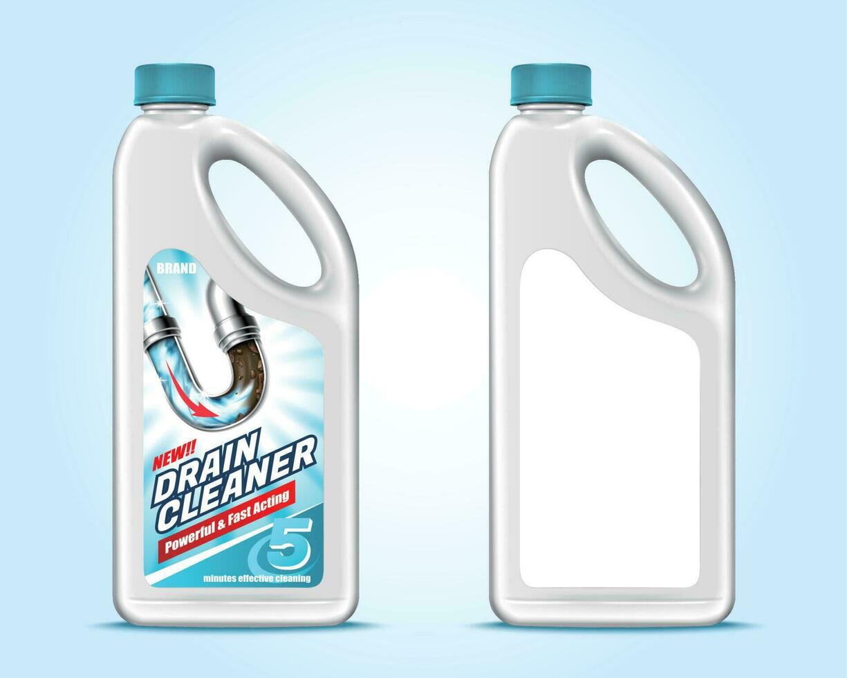 3d illustration of drain cleaner bottle mock-up, isolated on light blue background vector