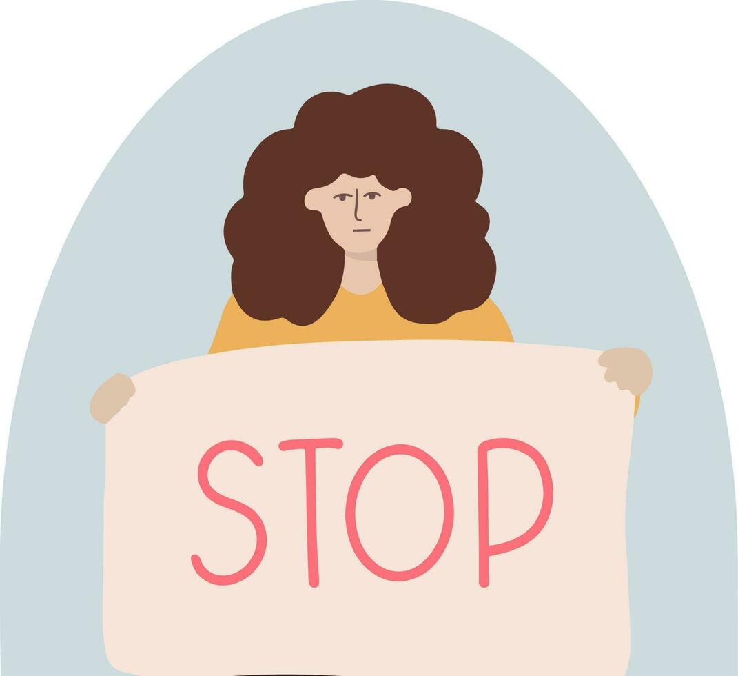 Woman fight for her rights with poster in hands - flat vector illustration