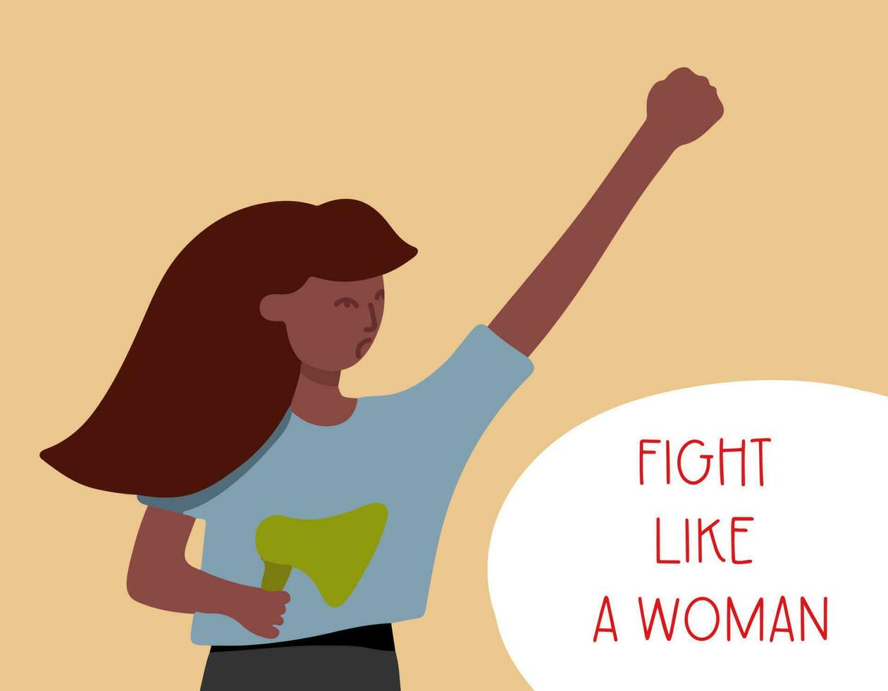 Woman fight for her rights with poster in hands - flat vector illustration