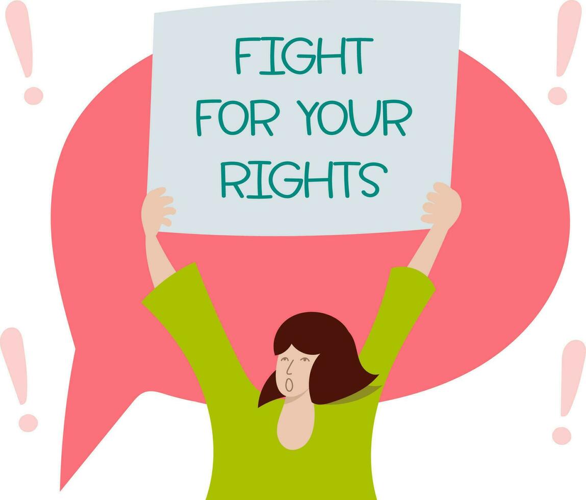 Woman fight for her rights with poster in hands - flat vector illustration