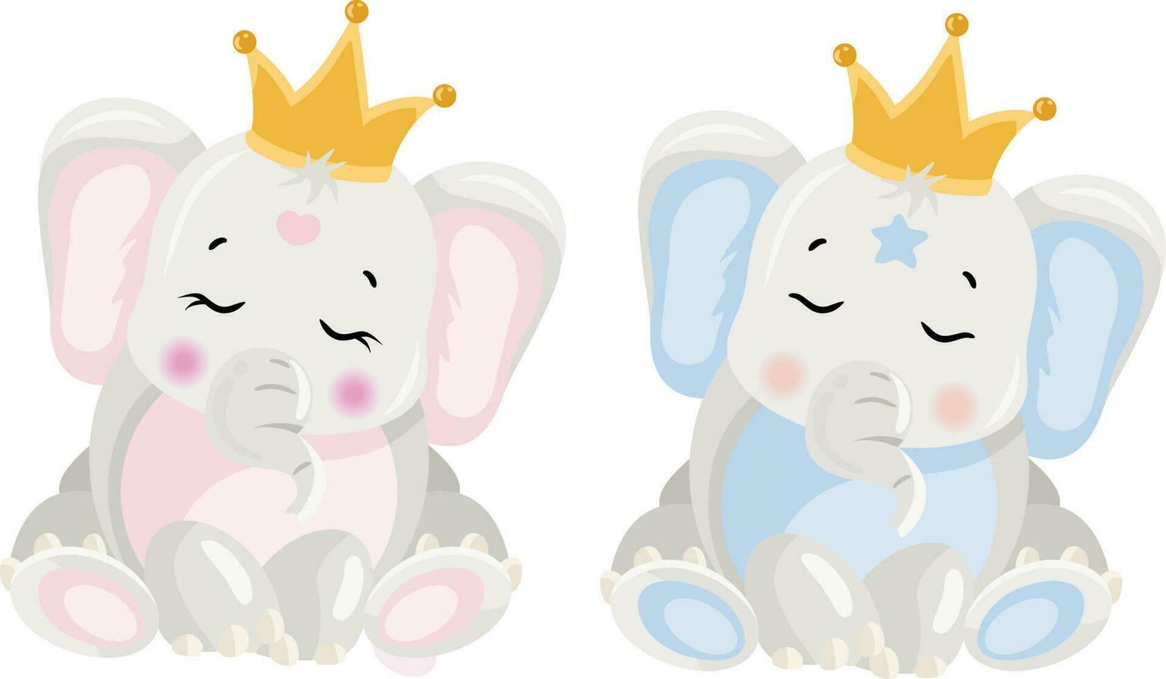 Pink and blue baby elephant with crown. vector