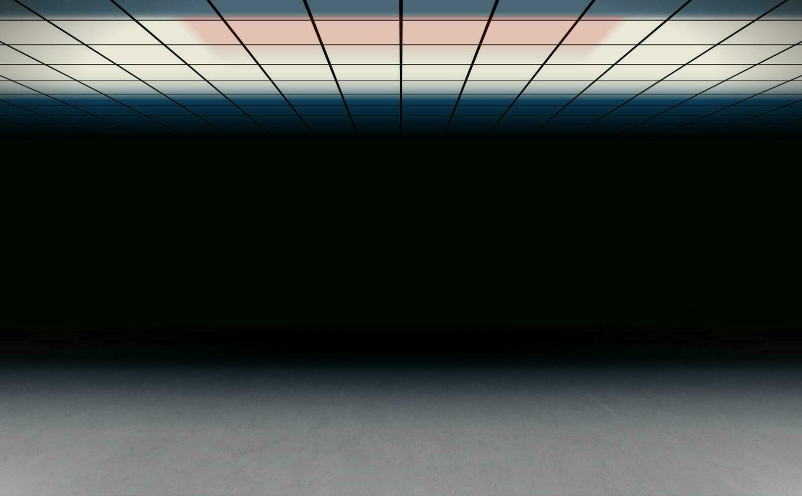 Large empty dark room concrete cement garage showroom underground  with top lightbox modern background. Vector illustration