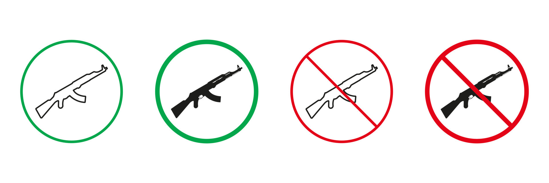 Ak47 Red and Green Warning Signs. Weapon, Assault Rifle Line and ...