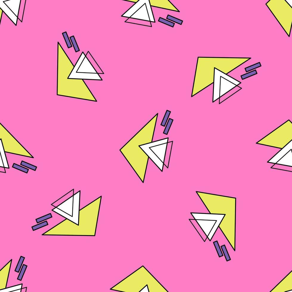 90s inspired retro geometric abstract seamless pattern. Digital paper. Playful triangles. Y2k nostalgia background. vector