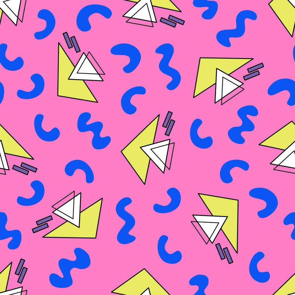 90s inspired retro geometric abstract seamless pattern. Digital paper. Playful geometry. Y2k nostalgia background. vector