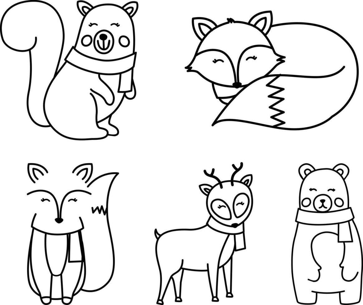 set of funny cartoon animals. Cute cartoon animals set. Vector hand drawn doodle illustration.