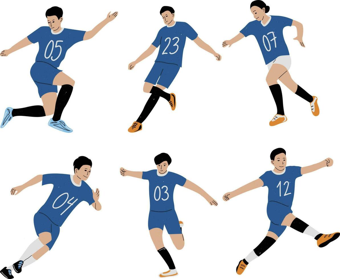 football players vector. Soccer player in action. Set of soccer players. Vector illustration.