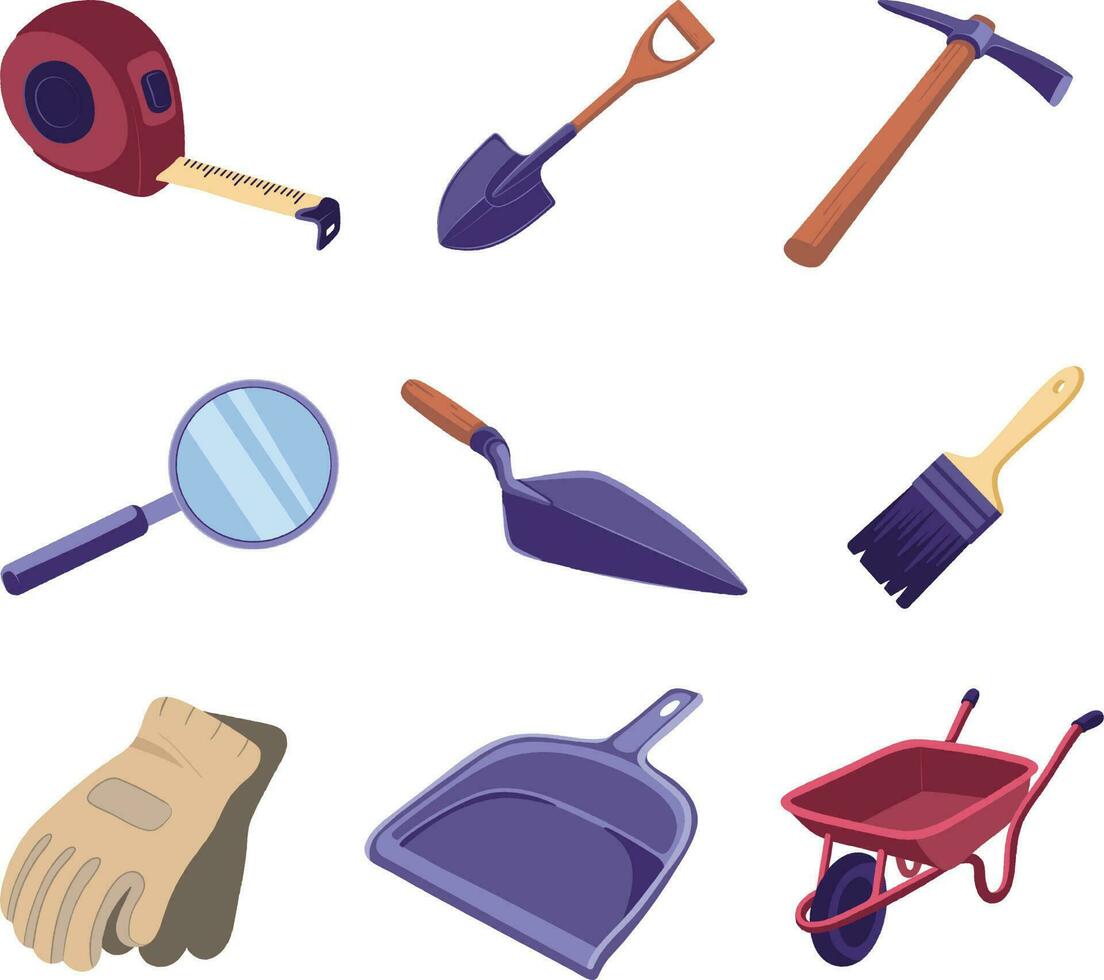 conjunto de herramientas para construcción. jardín herramientas icono conjunto aislado en blanco antecedentes. vector ilustración.