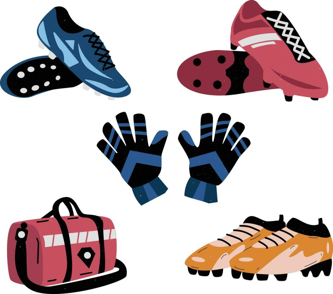 Set of sport shoes and gloves. Vector illustration in flat style.