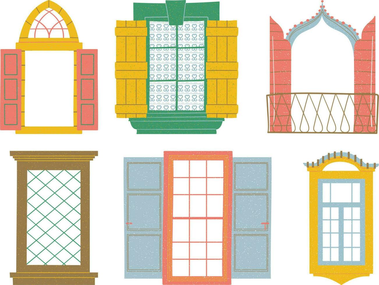 Set of windows in different colors. Vector illustration in flat style.