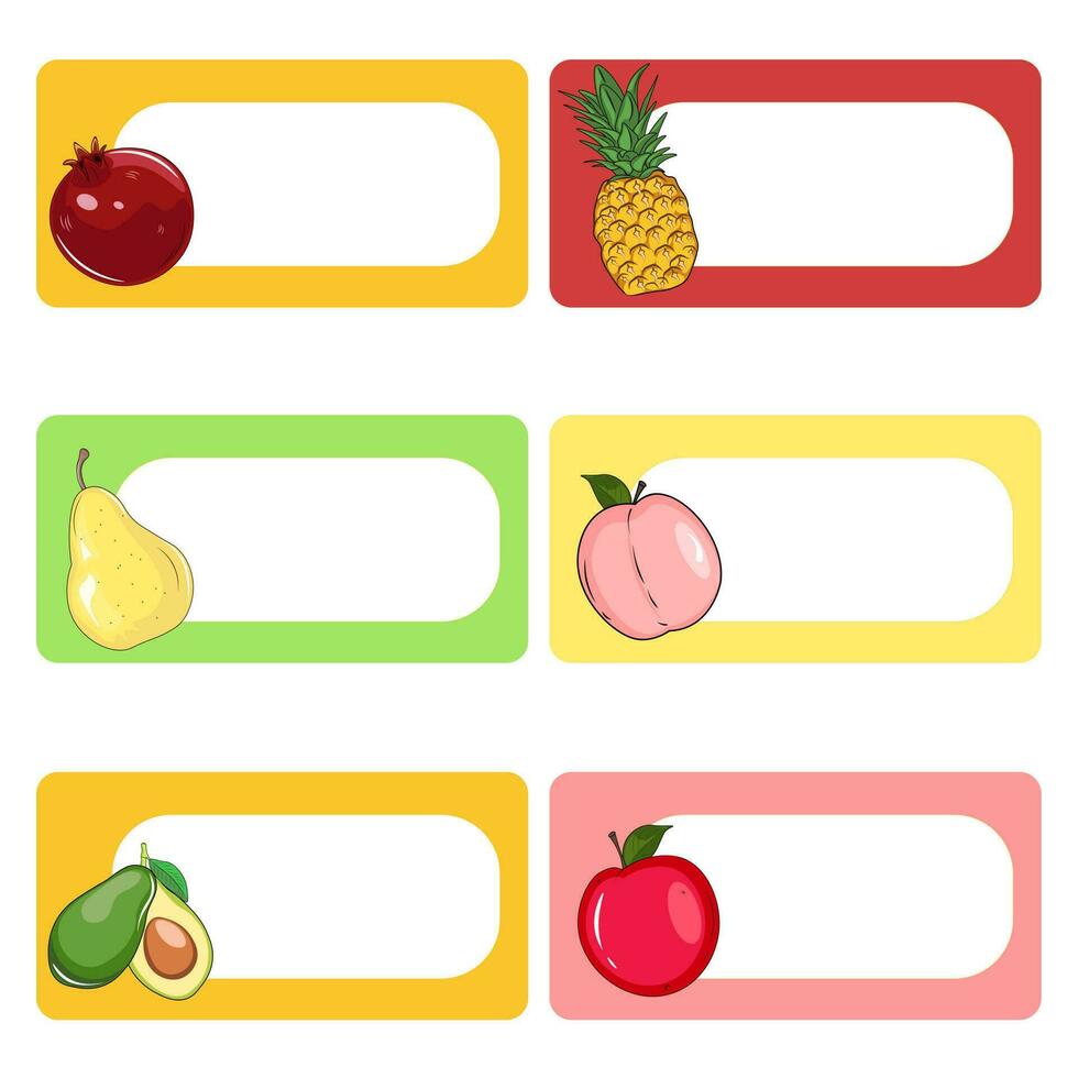 etiquetas con hermosa fruta. nombre etiquetas, pegatinas vector