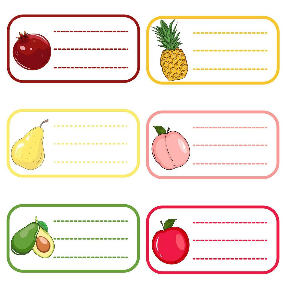 etiquetas con hermosa fruta. nombre etiquetas, pegatinas vector