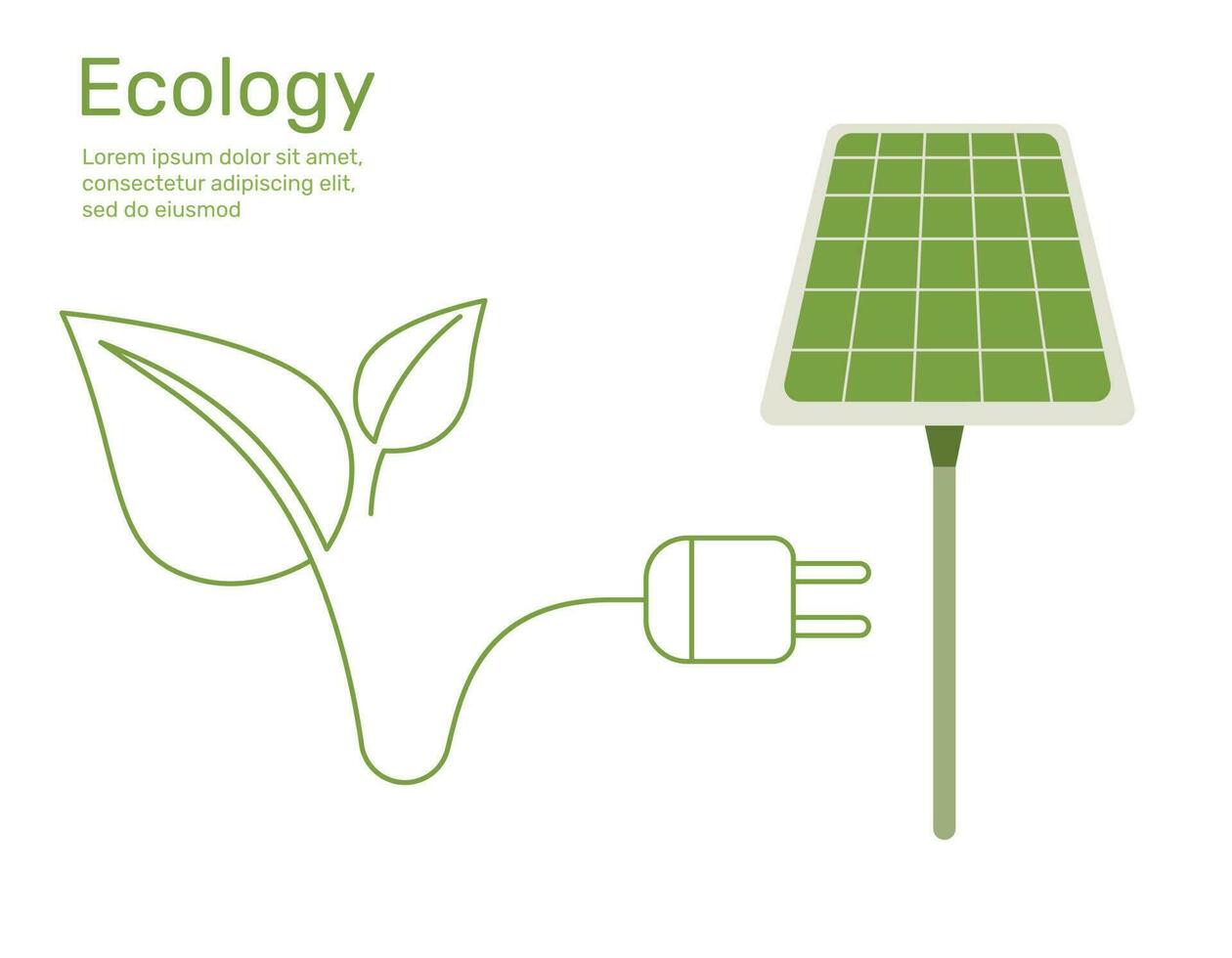 Leaf with plug to solar cell ecology concept nature conservation. Vector design illustration.