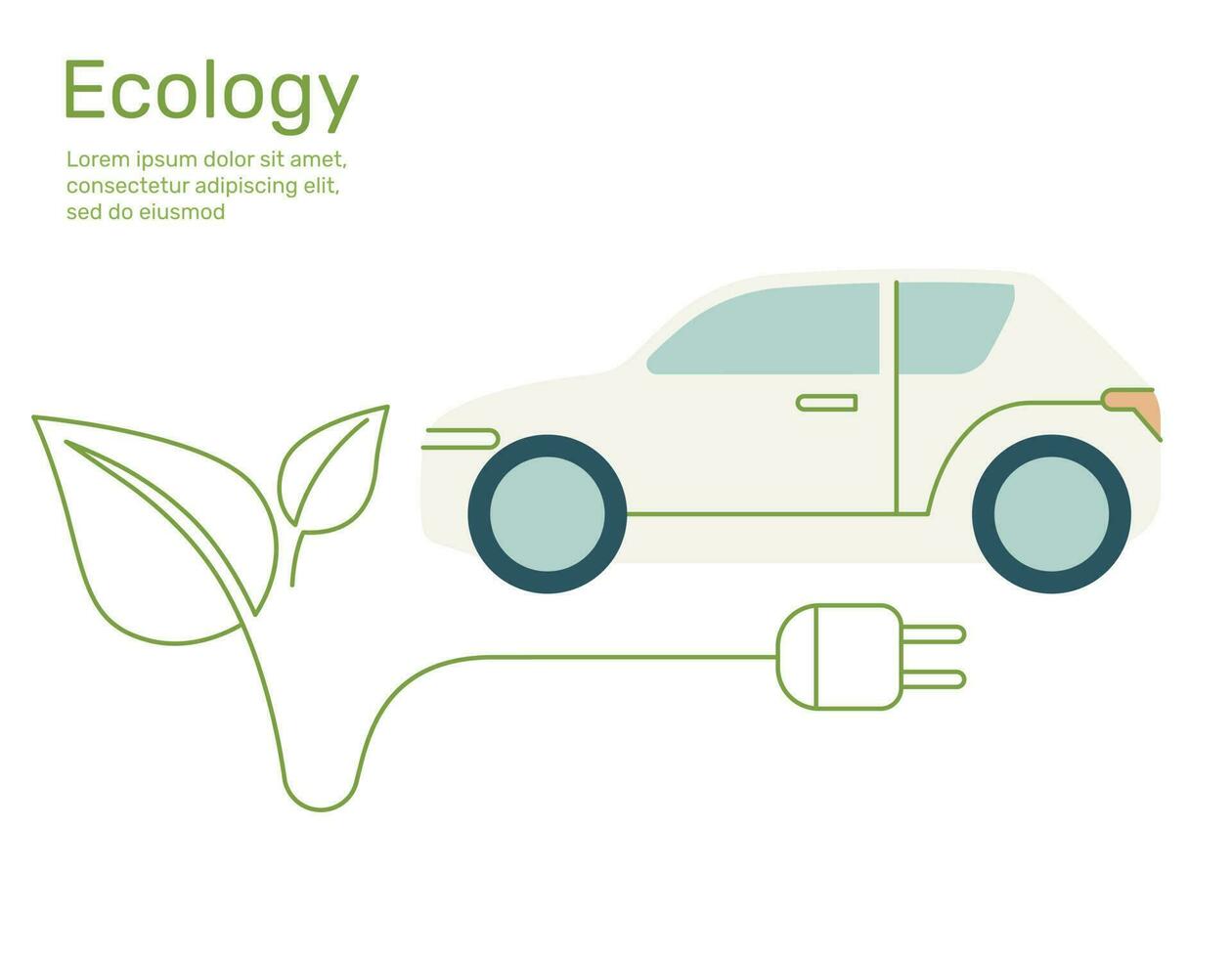 Leaf with plug to Electric car ecology concept nature conservation. Vector design illustration.