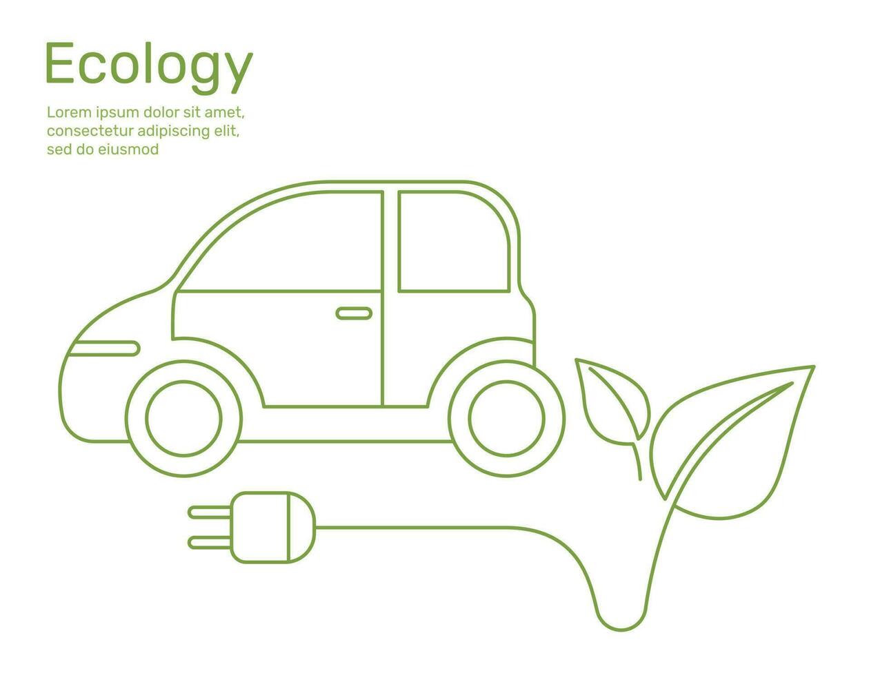 línea hoja con enchufe a eléctrico coche ecología concepto naturaleza conservación. vector diseño ilustración.