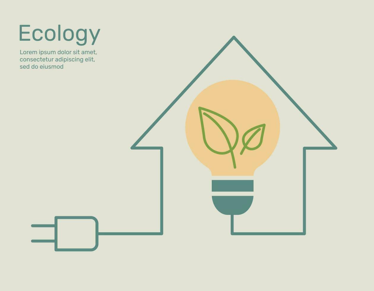 Leaf with light bulb in line house, nature conservation concept, Environmental protection. Vector design illustration.
