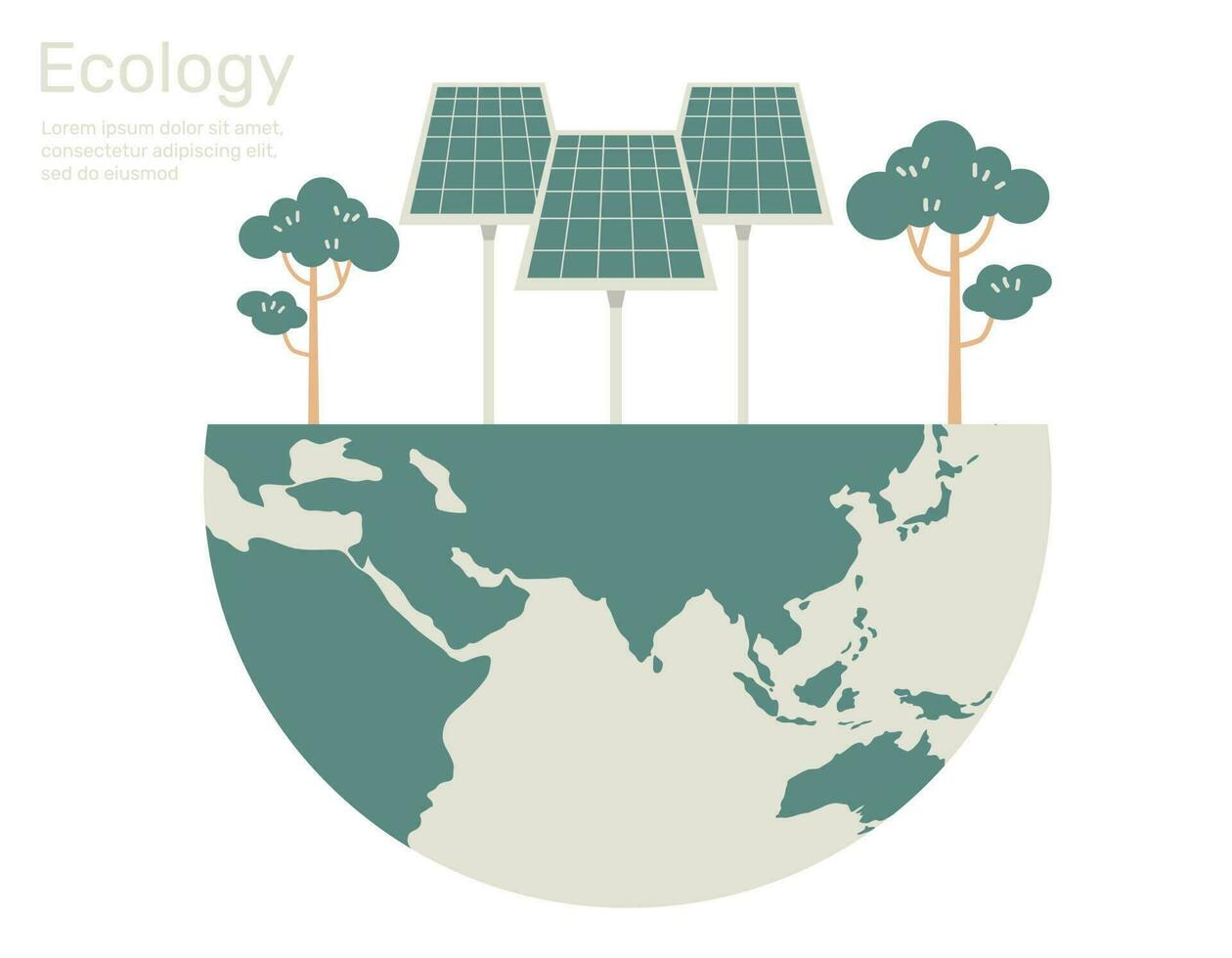 solar paneles con árbol en ligero bulbo y línea verde fábrica y enchufar, ecología naturaleza conservación, ambiental proteccion. vector diseño ilustración.