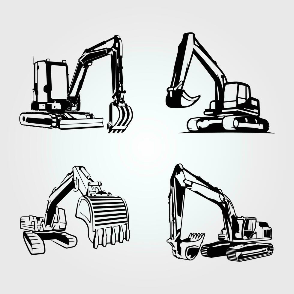 4 excavator professional silhouette free vector