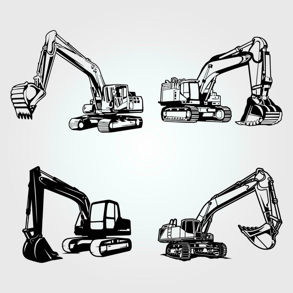 4 excavator professional silhouette free vector
