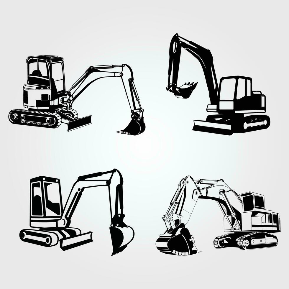 4 excavator professional silhouette free vector