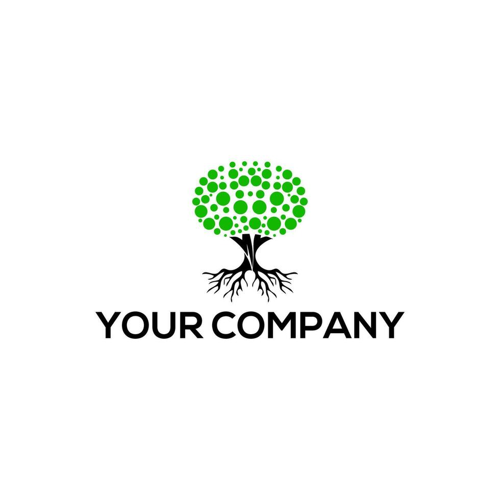 tree with roots and dot leaf logo design vector