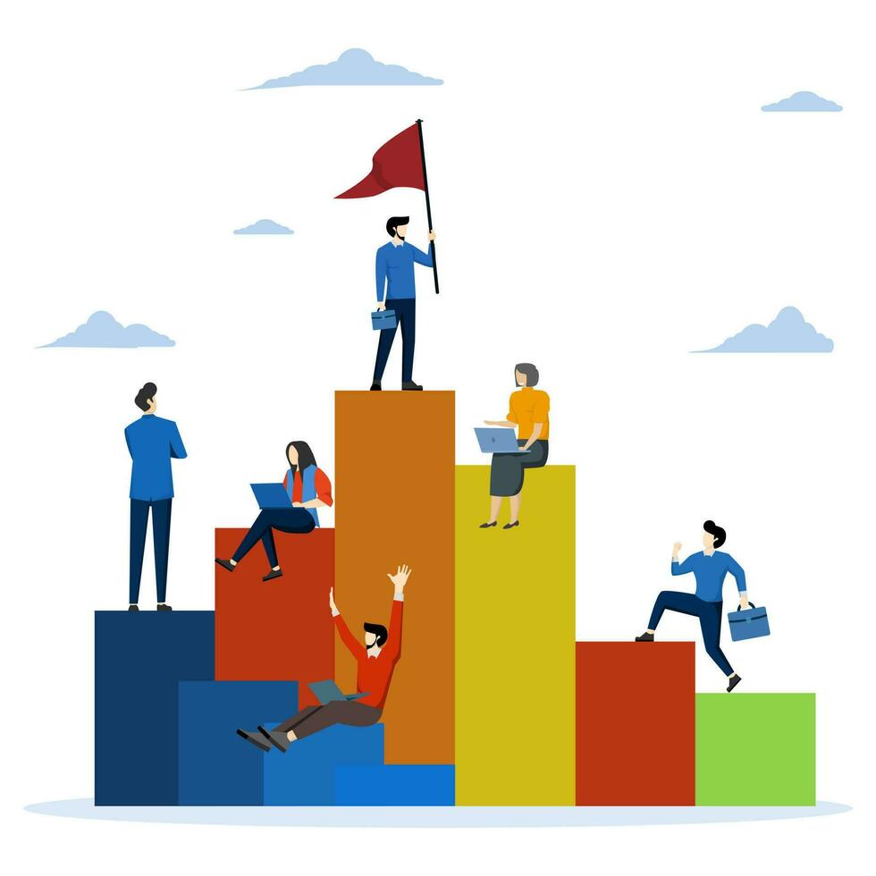 teamwork concept, pinnacle of success, partnership cooperation for business success. Business concept vector illustration, business flat cartoon, Analysis, office people.