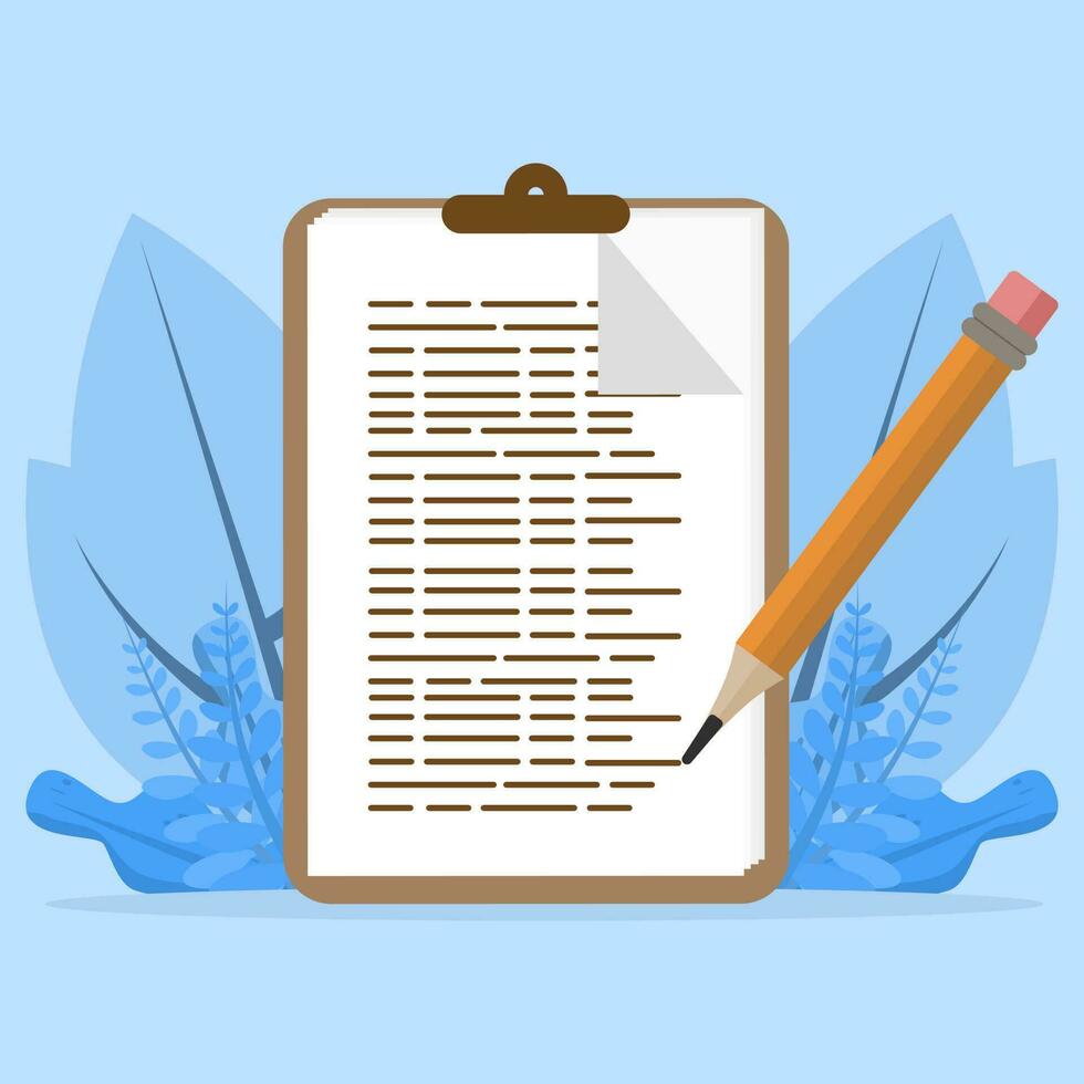 education concept. Writing education. Writing copy, writing icon. Clipboard with pencil and text. Creative writing and storytelling, Business document icon. vector