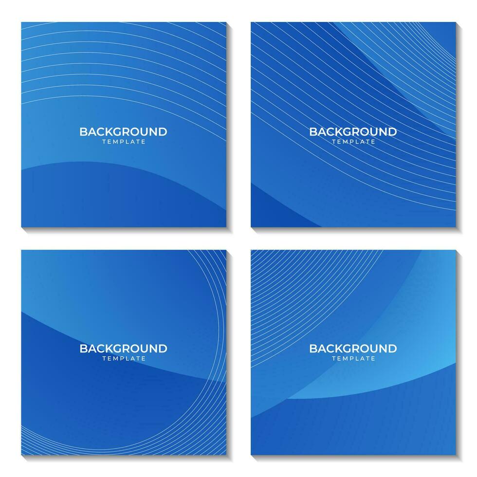 A set of square background with abstract blue wave gradient vector