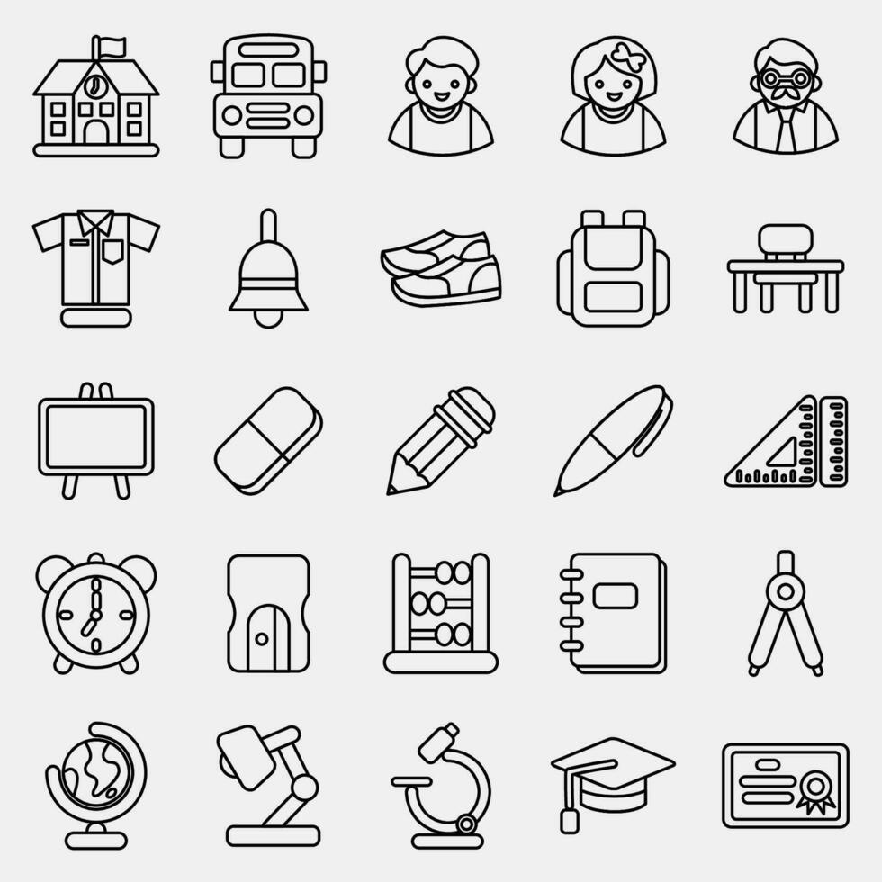 Icon set of school. School and education elements. Icons in line style. Good for prints, posters, logo, advertisement, infographics, etc. vector