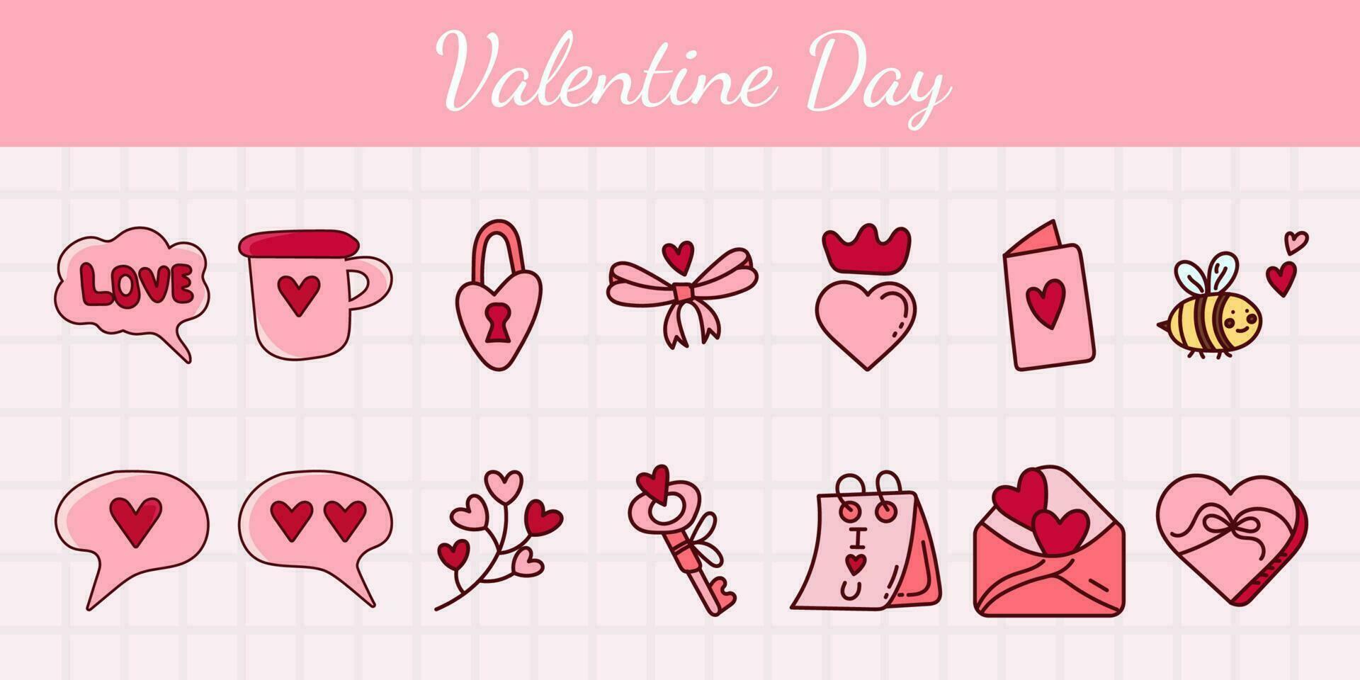 bundle set 14 Valentine Day flat. vector illustrator