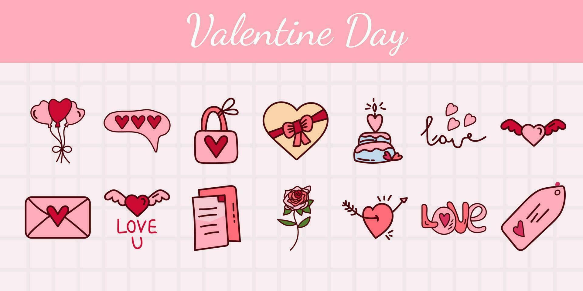 bundle set 14 Valentine Day flat. vector illustrator