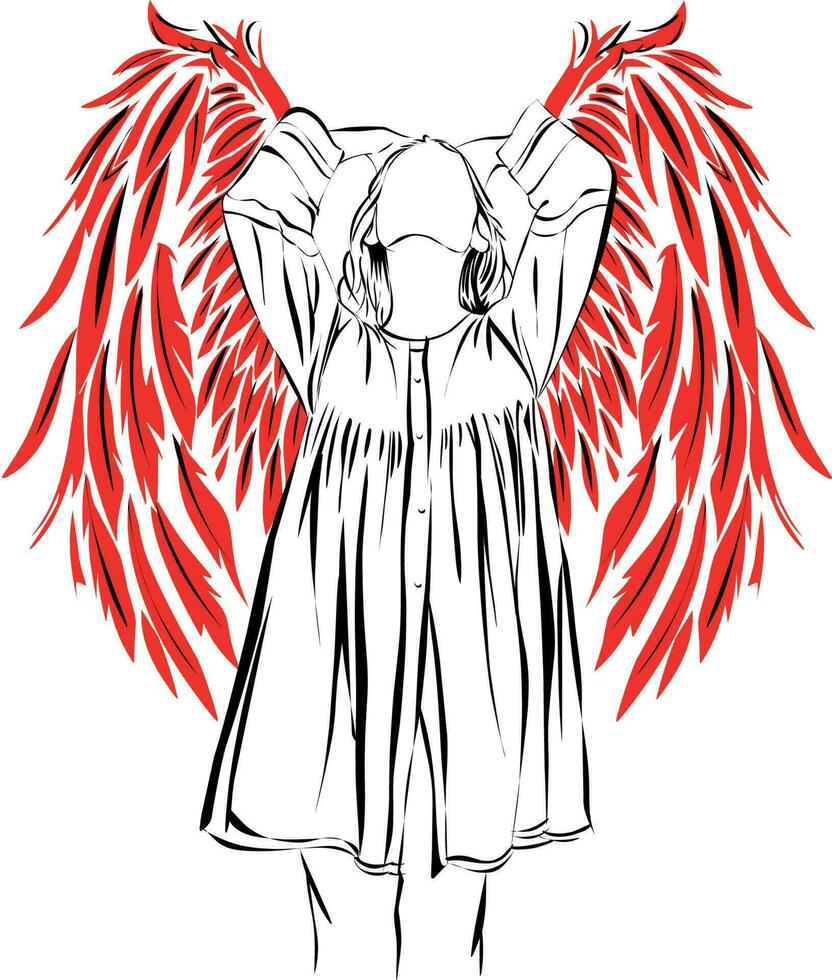 Angel girl with red wings Illustration vector