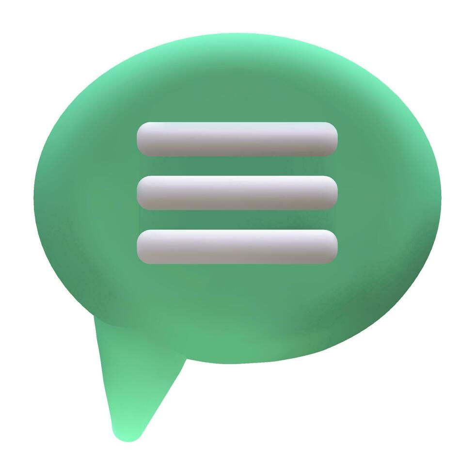 3d render talk speech bubble with lines. Green ellipse on white background vector