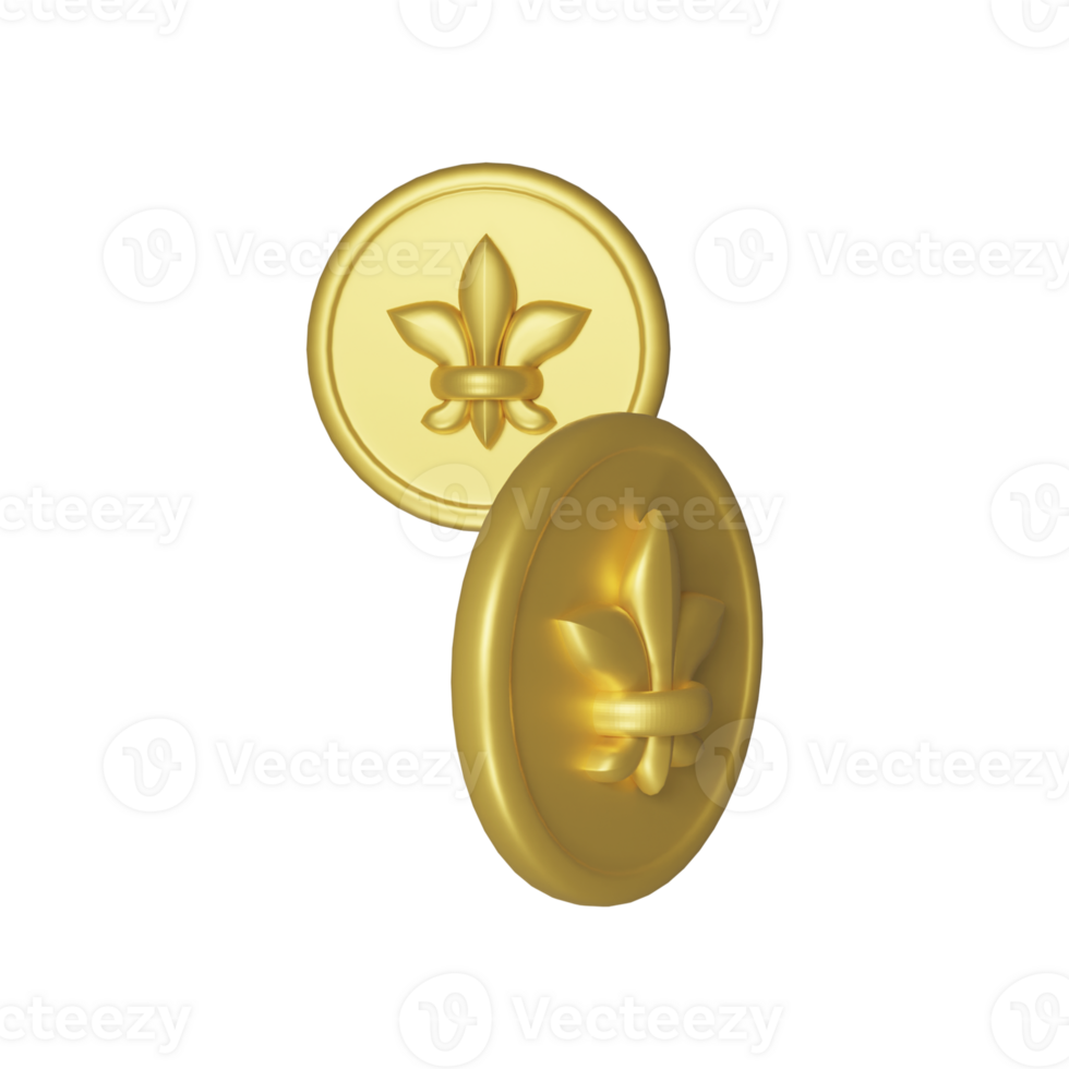 3D Render Of Fleur De Lis Golden Coin Icon. png