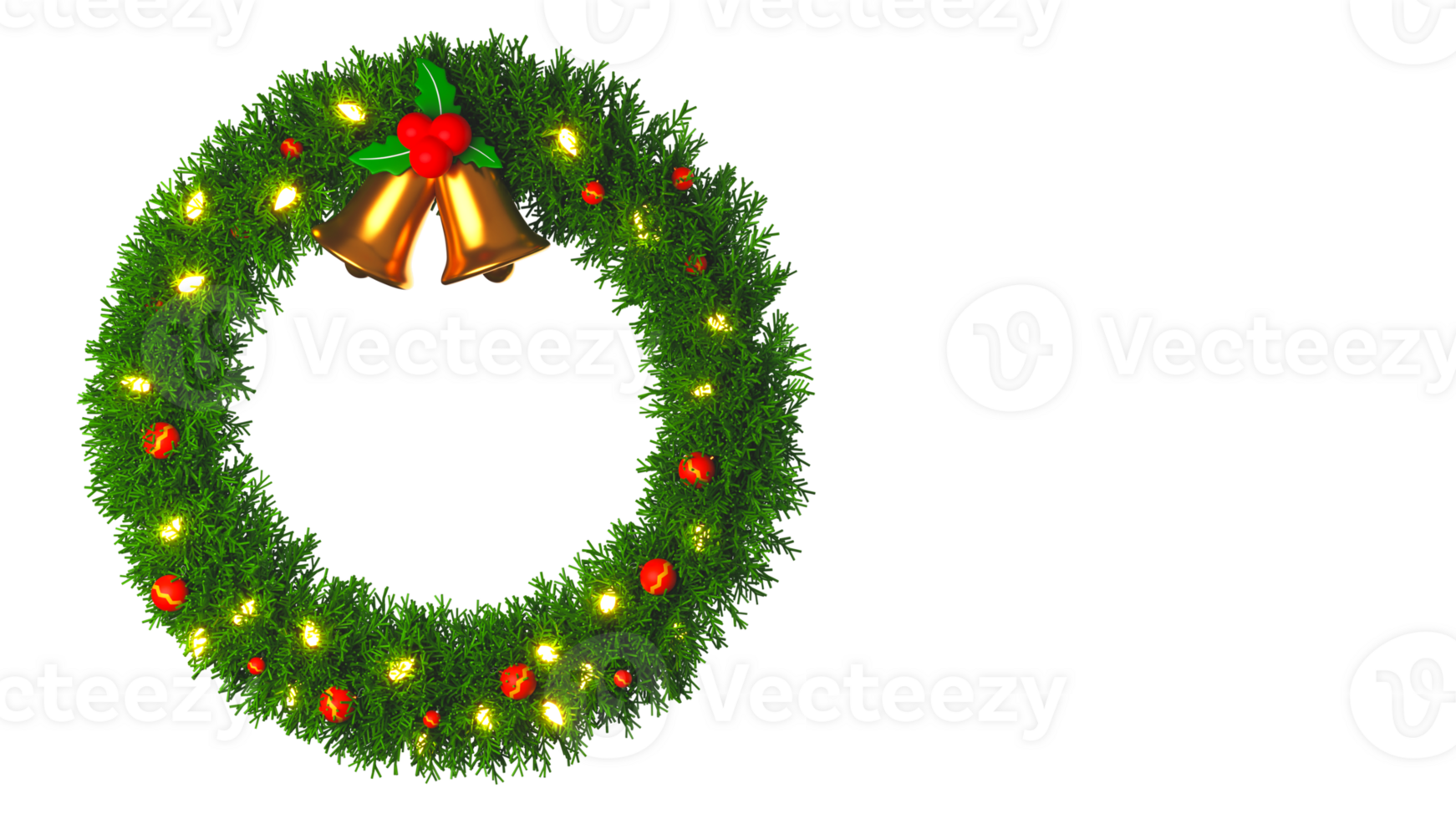 3D Render Of Empty Christmas Wreath With Golden Jingle Bells Element. png