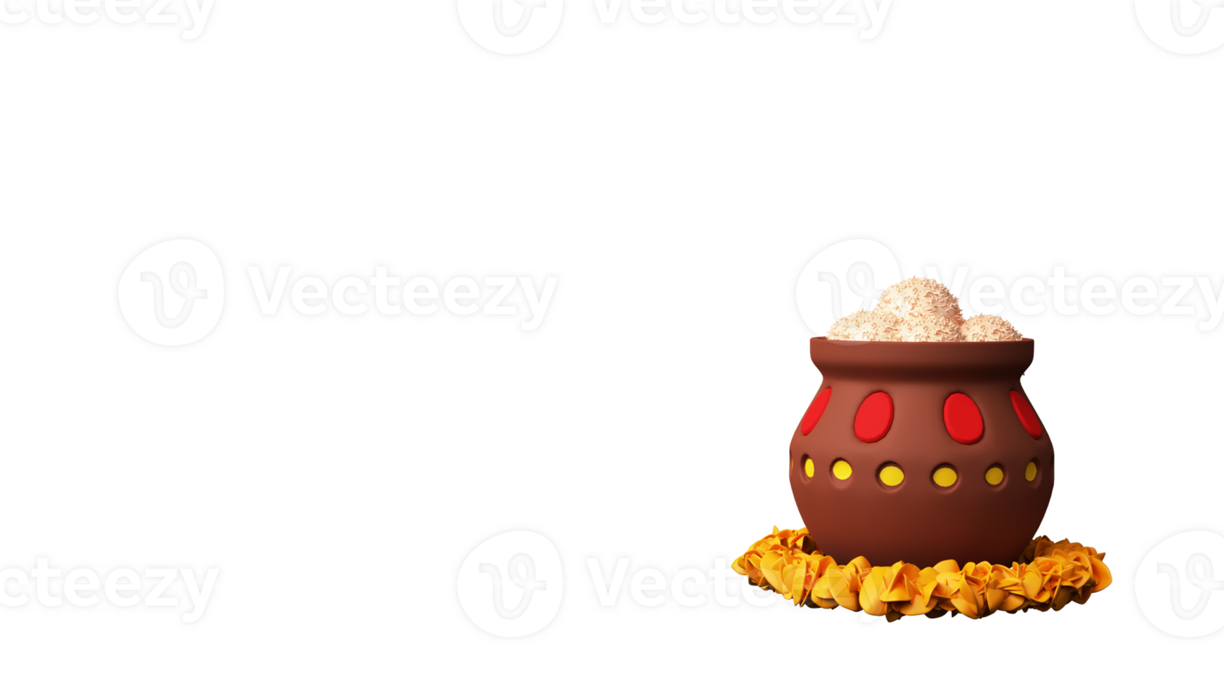 3D Render Clay Pot Full Of Indian Sweet Element. png