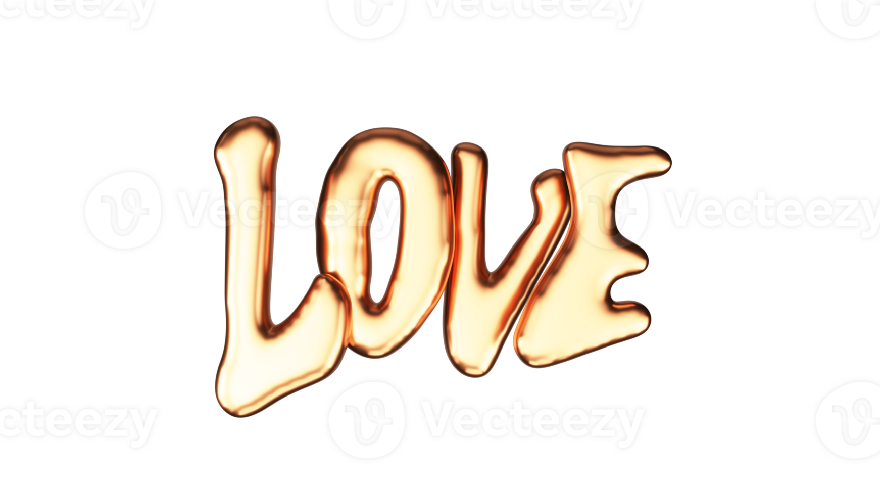 3D Render Of Golden Love Text Element. png