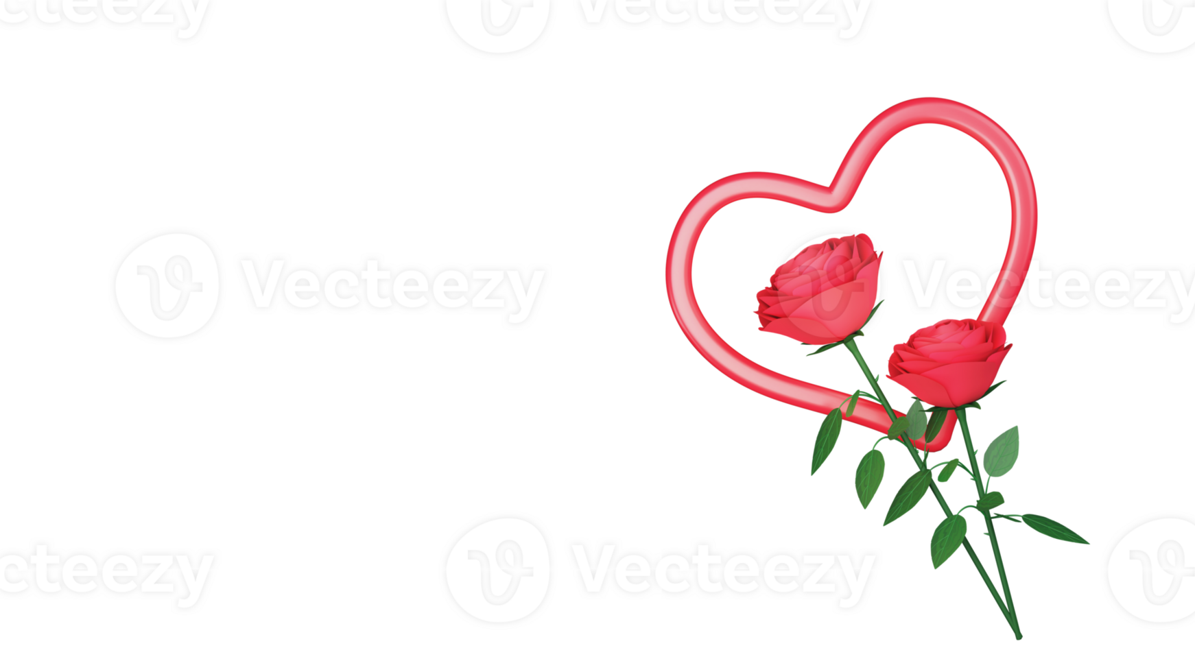 Top View Of Rose Flowers Over Heart Shape Frame Element In 3D Render. png