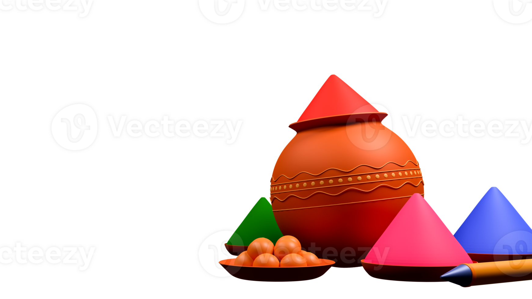 3d framställa holi festival element som färger pulver, vatten pistol och indisk ljuv. png