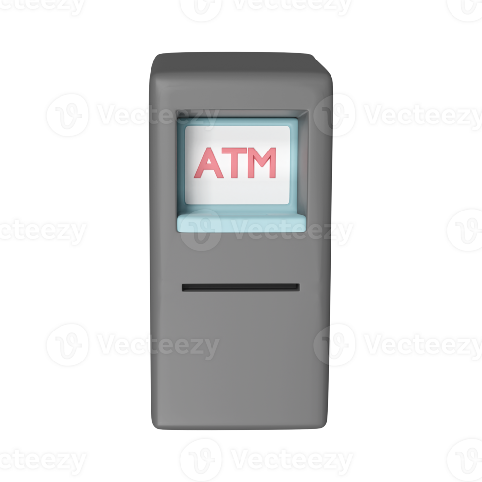Blue And Grey ATM Machine Icon In 3D Render Style. png
