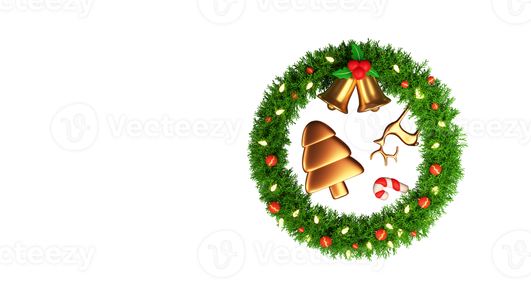 3D Render Of Decorative Christmas Wreath With Festival Elements. png