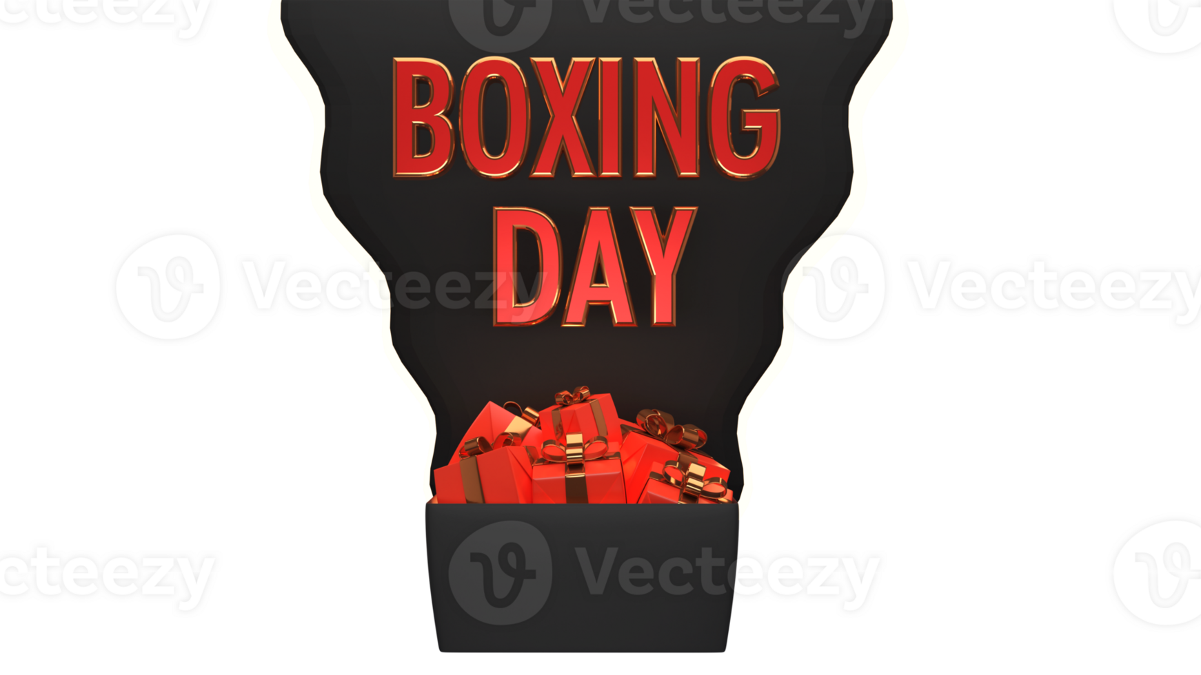 3d rendere di boxe giorno testo con nero grande scatola pieno di i regali contro sfondo. pubblicità bandiera design. png